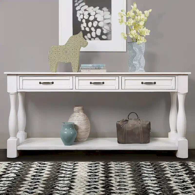 Table console en bois avec 3 tiroirs et 1 étagère inférieure