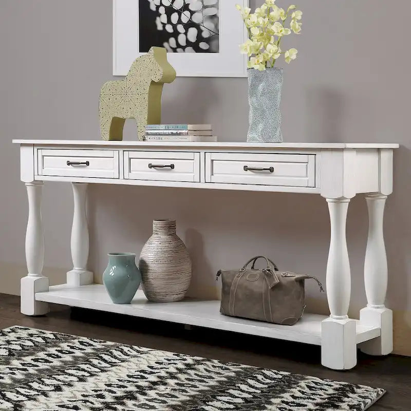 Table console en bois avec 3 tiroirs et 1 étagère inférieure