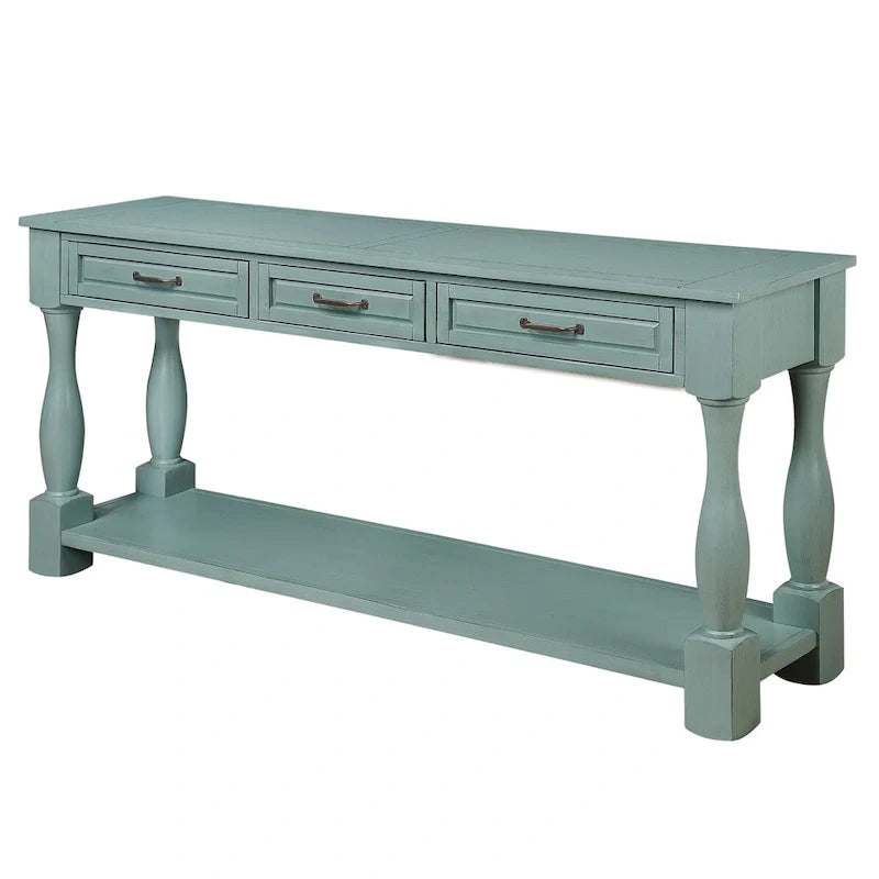 Table console en bois avec 3 tiroirs et 1 étagère inférieure