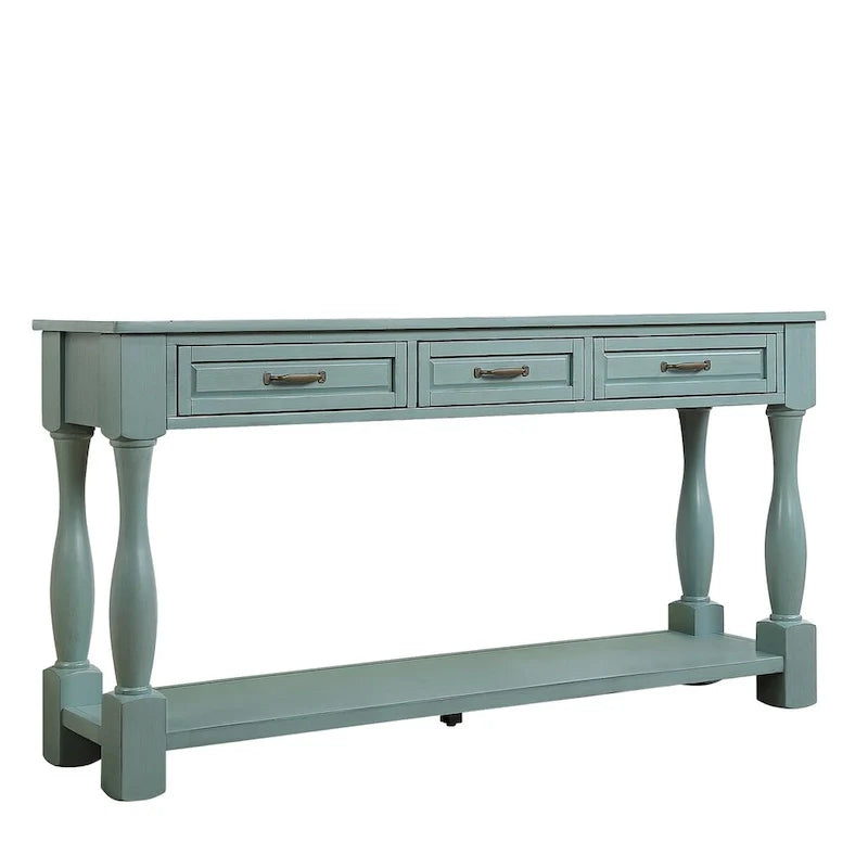 Table console en bois avec 3 tiroirs et 1 étagère inférieure