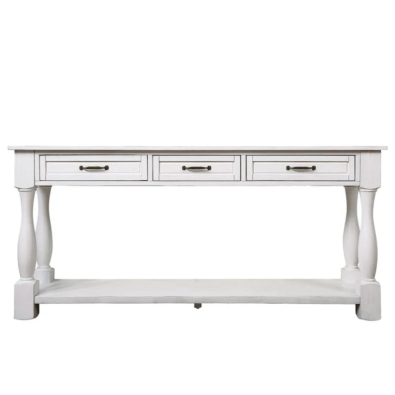 Table console en bois avec 3 tiroirs et 1 étagère inférieure