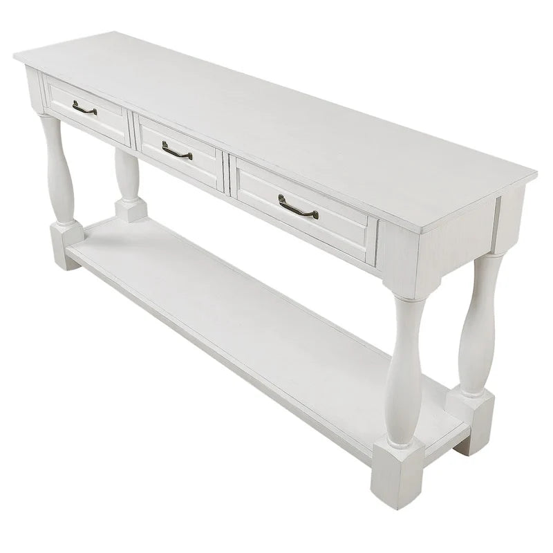 Table console en bois avec 3 tiroirs et 1 étagère inférieure