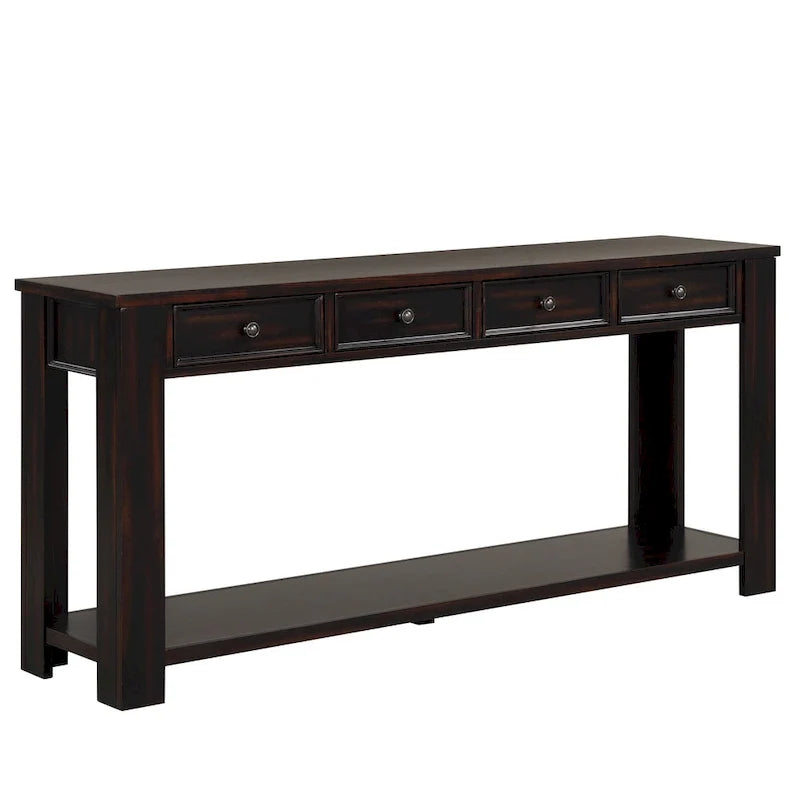 Mesa consola de madera de pino con 4 cajones y estante inferior para recibidor o pasillo