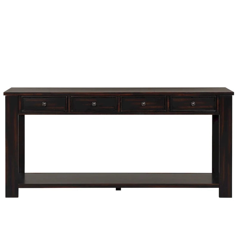 Mesa consola de madera de pino con 4 cajones y estante inferior para recibidor o pasillo