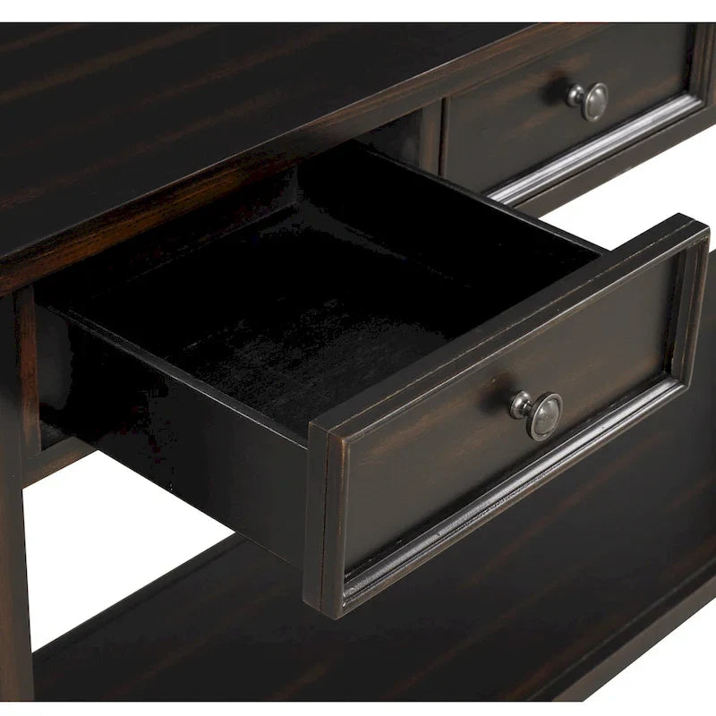 Mesa consola de madera de pino con 4 cajones y estante inferior para recibidor o pasillo