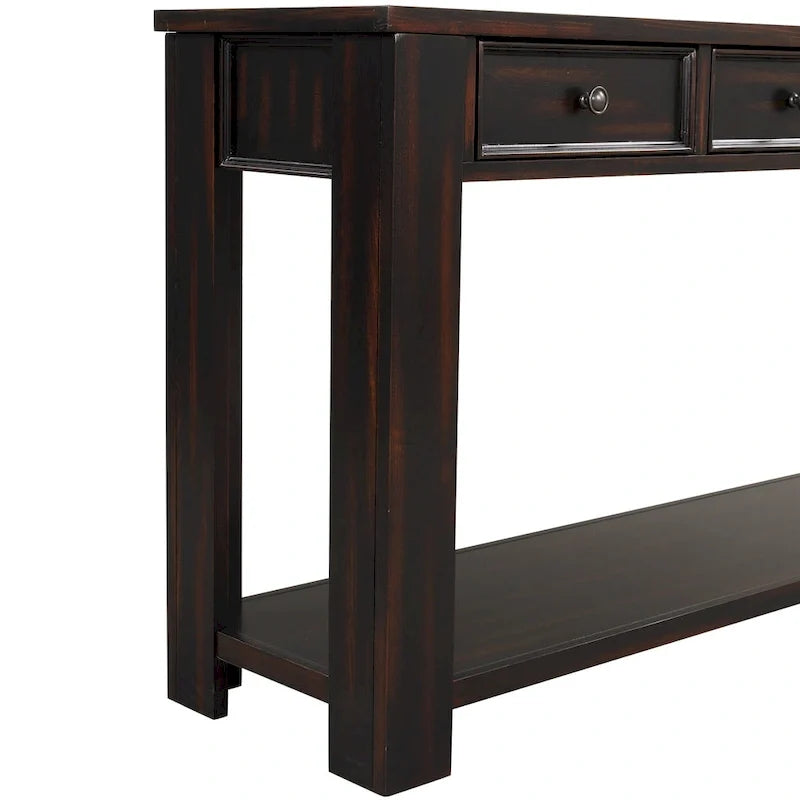 Mesa consola de madera de pino con 4 cajones y estante inferior para recibidor o pasillo