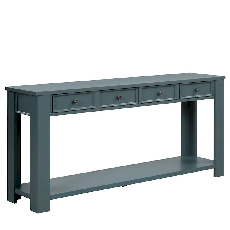 Mesa consola de madera de pino con 4 cajones y estante inferior para recibidor o pasillo
