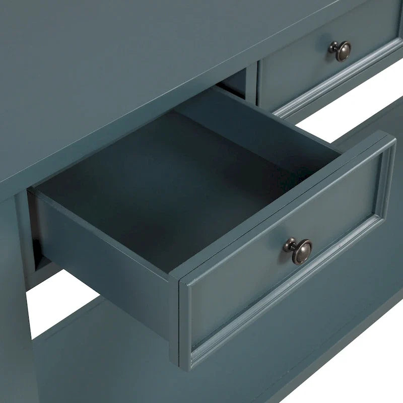 Mesa consola de madera de pino con 4 cajones y estante inferior para recibidor o pasillo