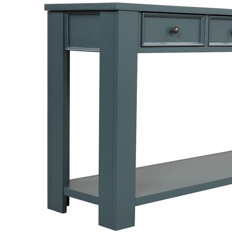 Mesa consola de madera de pino con 4 cajones y estante inferior para recibidor o pasillo