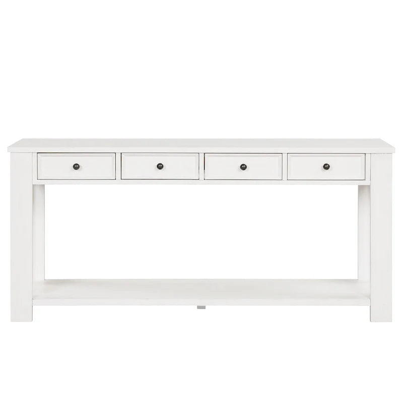 Mesa consola de madera de pino con 4 cajones y estante inferior para recibidor o pasillo
