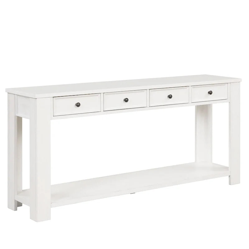 Mesa consola de madera de pino con 4 cajones y estante inferior para recibidor o pasillo