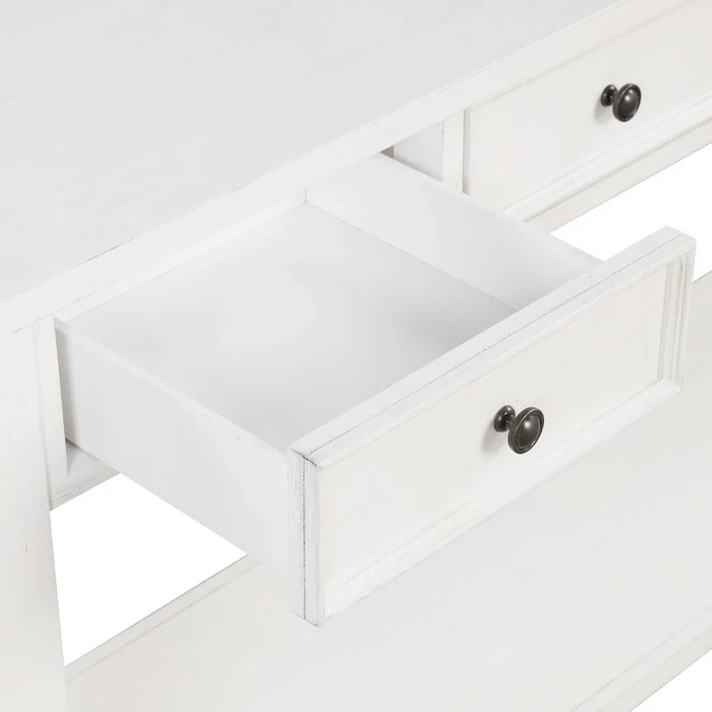 Mesa consola de madera de pino con 4 cajones y estante inferior para recibidor o pasillo