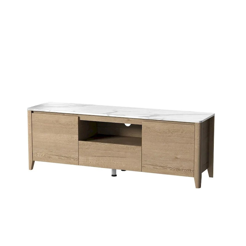 Meuble TV moderne de 58 pouces avec éclairage LED, meuble de divertissement avec rangement pour téléviseurs jusqu’à 80 pouces, pour le salon et la chambre