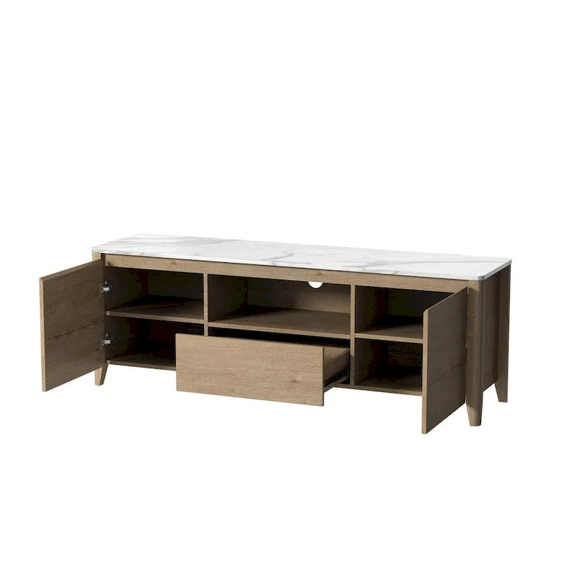 Meuble TV moderne de 58 pouces avec éclairage LED, meuble de divertissement avec rangement pour téléviseurs jusqu’à 80 pouces, pour le salon et la chambre