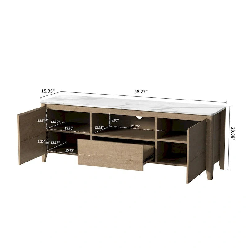 Meuble TV moderne de 58 pouces avec éclairage LED, meuble de divertissement avec rangement pour téléviseurs jusqu’à 80 pouces, pour le salon et la chambre