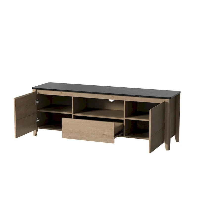 Meuble TV moderne de 58 pouces avec éclairage LED, meuble de divertissement avec rangement pour téléviseurs jusqu’à 80 pouces, pour le salon et la chambre