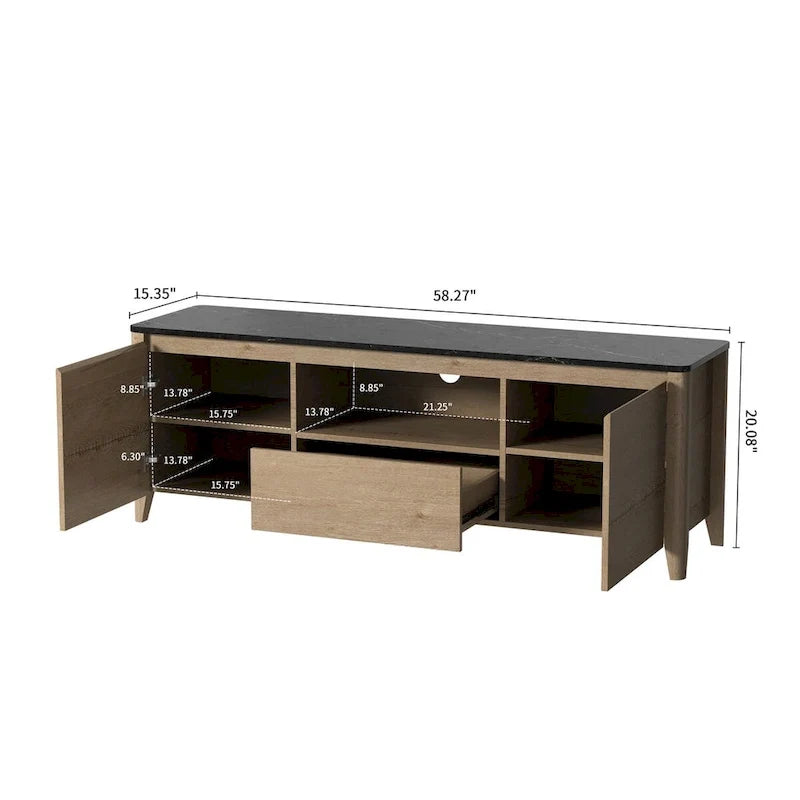 Meuble TV moderne de 58 pouces avec éclairage LED, meuble de divertissement avec rangement pour téléviseurs jusqu’à 80 pouces, pour le salon et la chambre