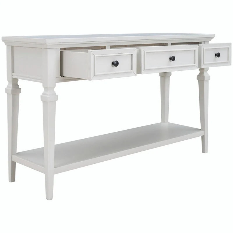 Table console de style rétro classique de 50L, avec trois tiroirs supérieurs et une étagère inférieure ouverte (gris délavé)