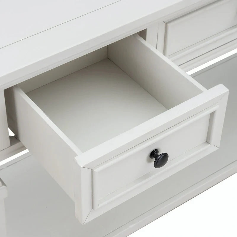 Table console de style rétro classique de 50L, avec trois tiroirs supérieurs et une étagère inférieure ouverte (gris délavé)