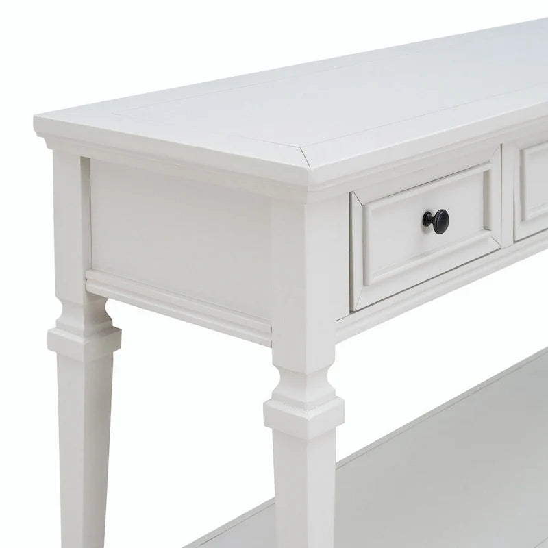 Table console de style rétro classique de 50L, avec trois tiroirs supérieurs et une étagère inférieure ouverte (gris délavé)