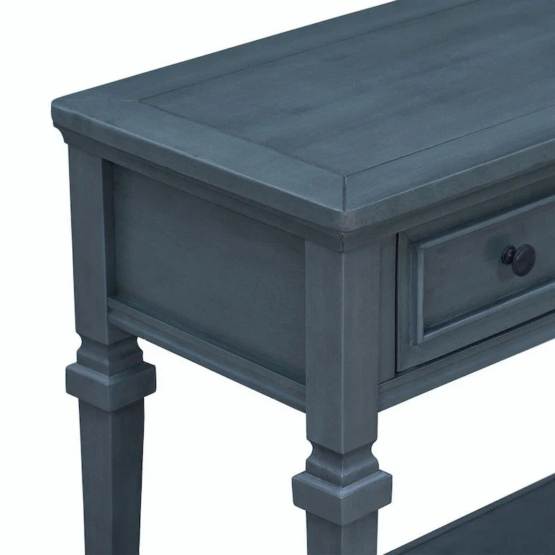 Table console de style rétro classique de 50L, avec trois tiroirs supérieurs et une étagère inférieure ouverte (gris délavé)