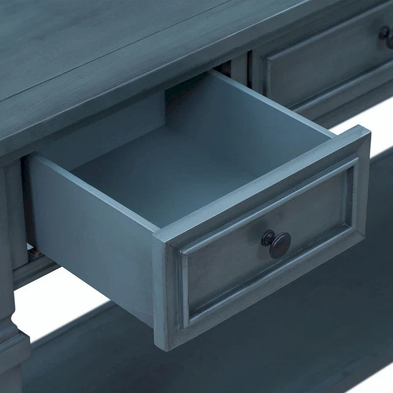 Table console de style rétro classique de 50L, avec trois tiroirs supérieurs et une étagère inférieure ouverte (gris délavé)