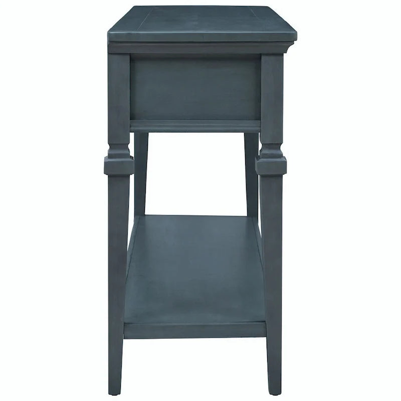 Table console de style rétro classique de 50L, avec trois tiroirs supérieurs et une étagère inférieure ouverte (gris délavé)