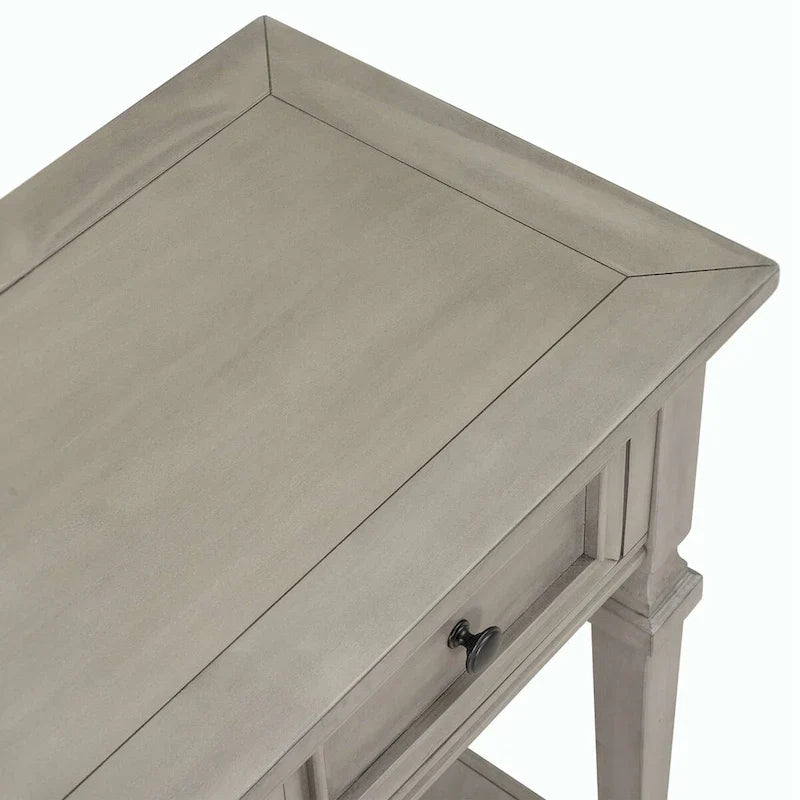 Table console de style rétro classique de 50L, avec trois tiroirs supérieurs et une étagère inférieure ouverte (gris délavé)