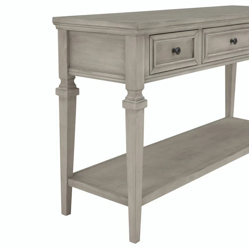 Table console de style rétro classique de 50L, avec trois tiroirs supérieurs et une étagère inférieure ouverte (gris délavé)