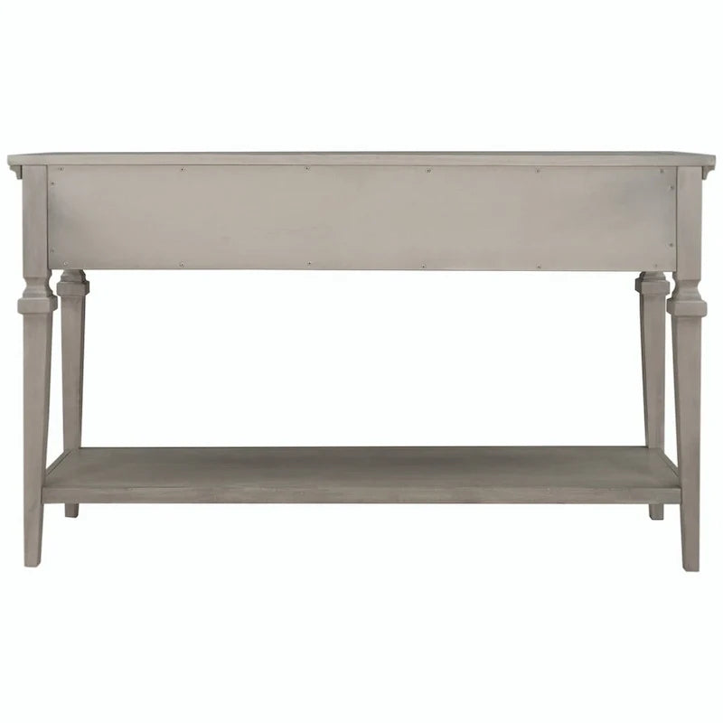 Table console de style rétro classique de 50L, avec trois tiroirs supérieurs et une étagère inférieure ouverte (gris délavé)