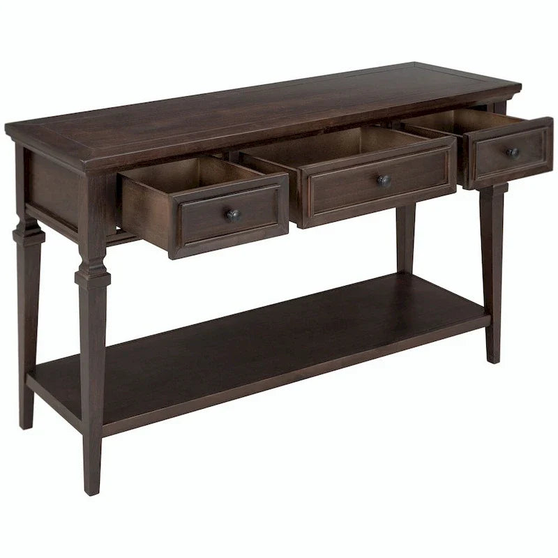 Table console de style rétro classique de 50L, avec trois tiroirs supérieurs et une étagère inférieure ouverte (gris délavé)