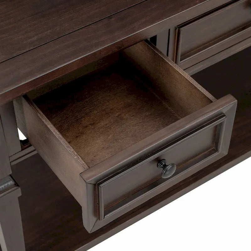 Table console de style rétro classique de 50L, avec trois tiroirs supérieurs et une étagère inférieure ouverte (gris délavé)