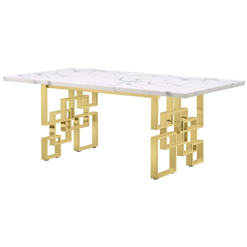 Luxuriöser weißer Esstisch in Marmoroptik mit 78-Zoll-Tischplatte und Metallgestell