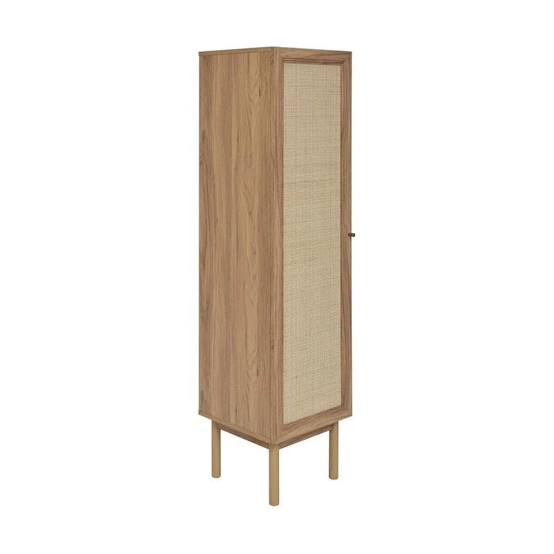 Armoire de rangement en lin, finition chêne (W 15 x H 60 x D 15 pouces)