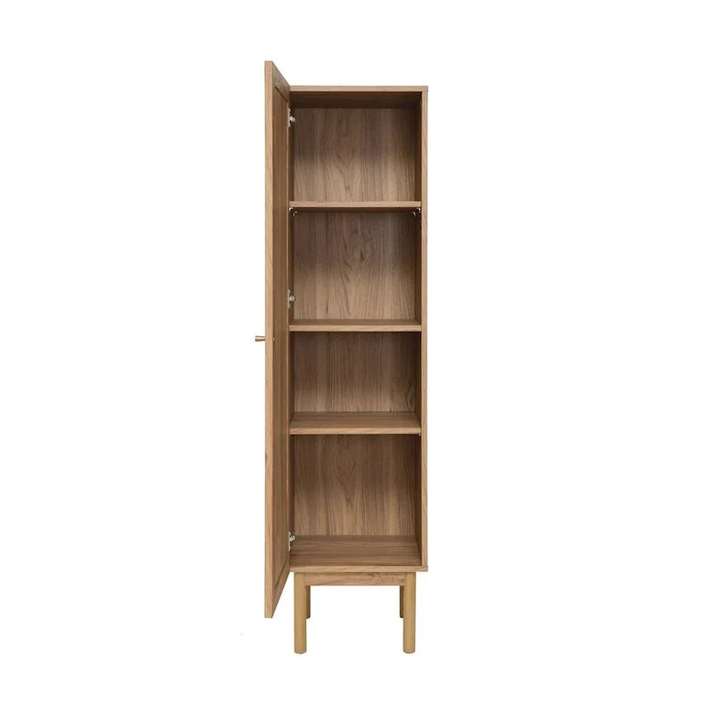Armoire de rangement en lin, finition chêne (W 15 x H 60 x D 15 pouces)