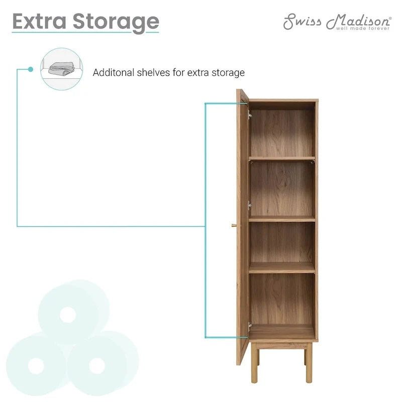 Armoire de rangement en lin, finition chêne (W 15 x H 60 x D 15 pouces)