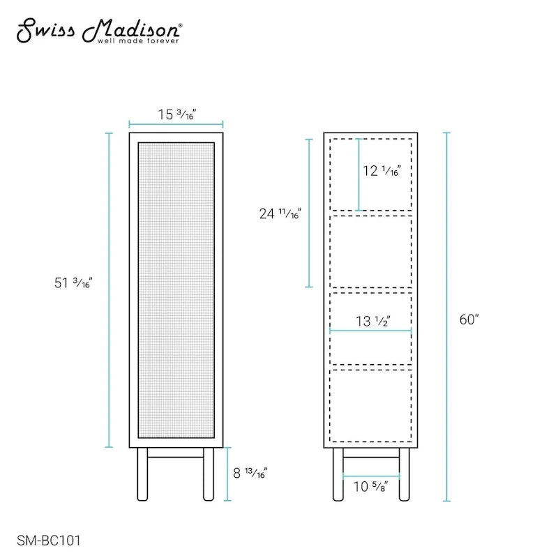 Armoire de rangement en lin, finition chêne (W 15 x H 60 x D 15 pouces)