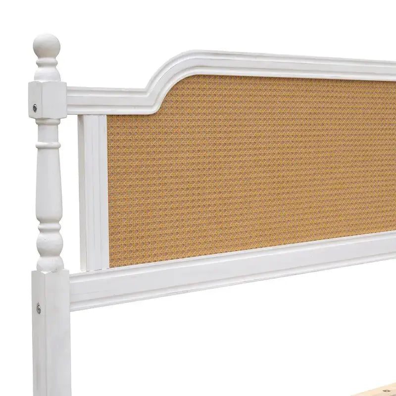 Cadre de lit en rotin de style traditionnel, sans sommier requis
