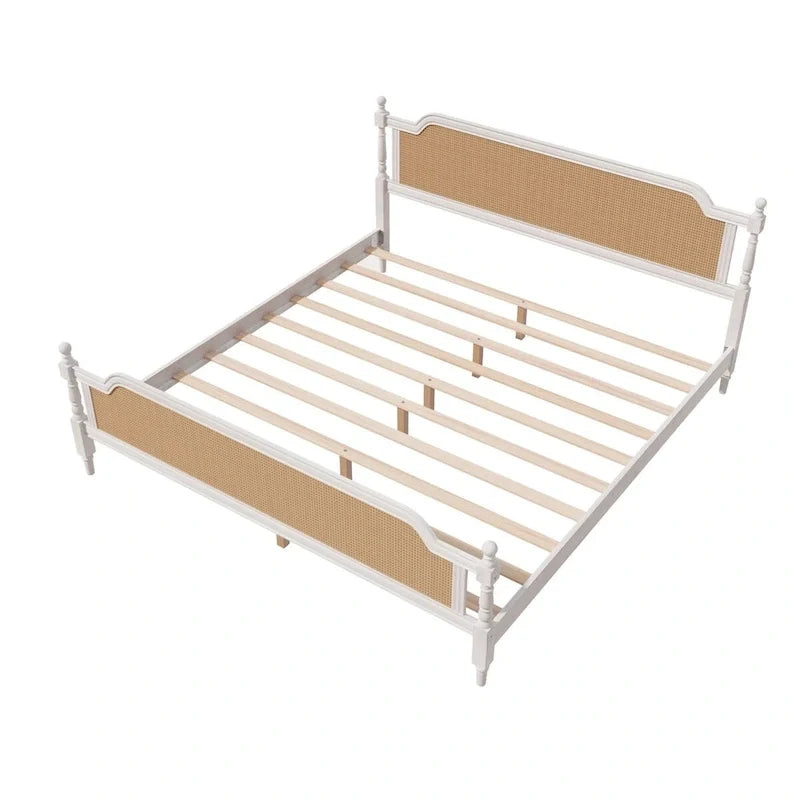 Cadre de lit en rotin de style traditionnel, sans sommier requis