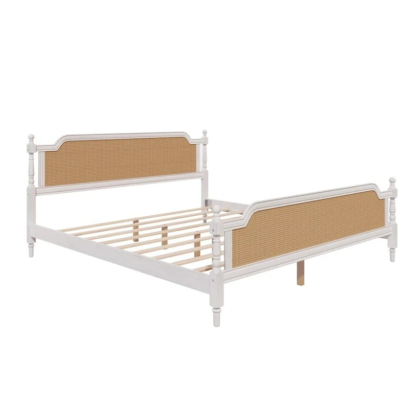 Cadre de lit en rotin de style traditionnel, sans sommier requis