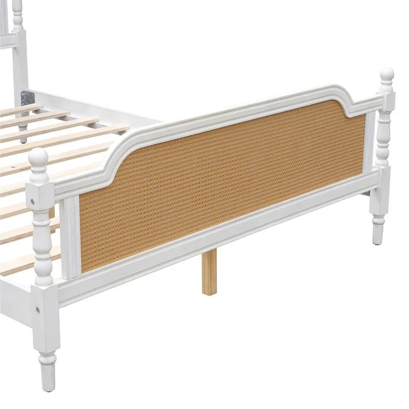 Cadre de lit en rotin de style traditionnel, sans sommier requis