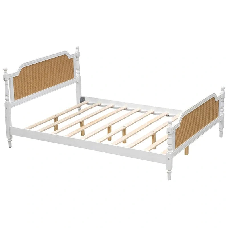 Cadre de lit en rotin de style traditionnel, sans sommier requis