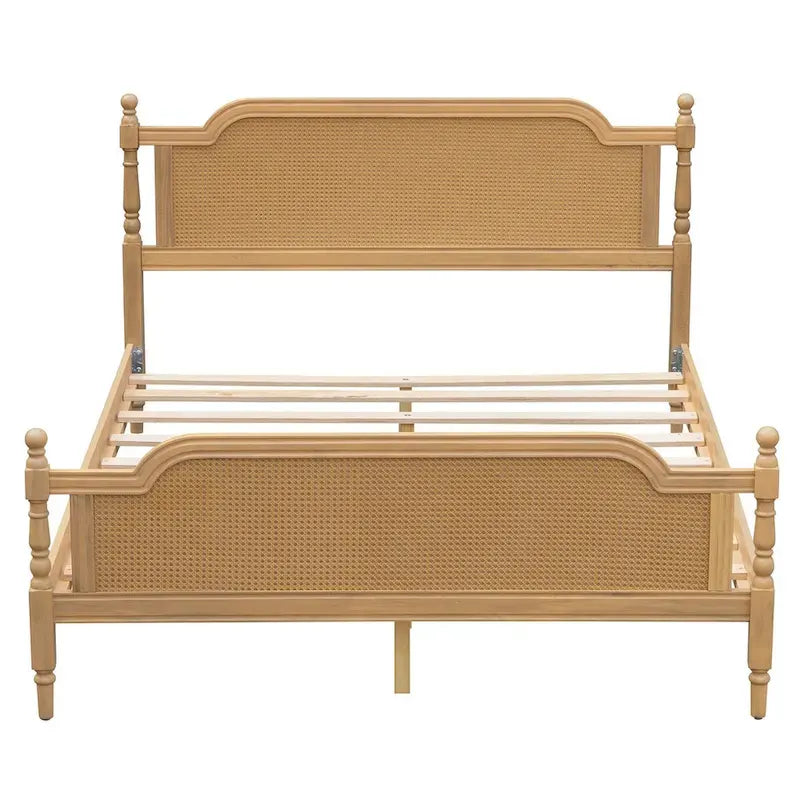 Cadre de lit en rotin de style traditionnel, sans sommier requis