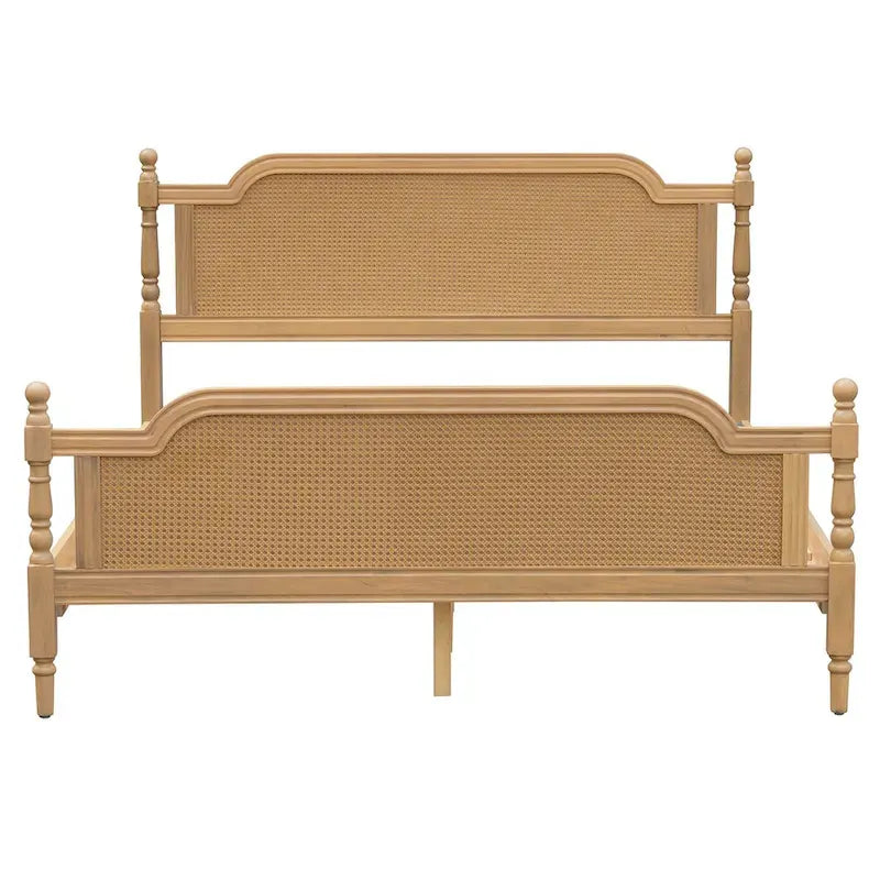 Cadre de lit en rotin de style traditionnel, sans sommier requis