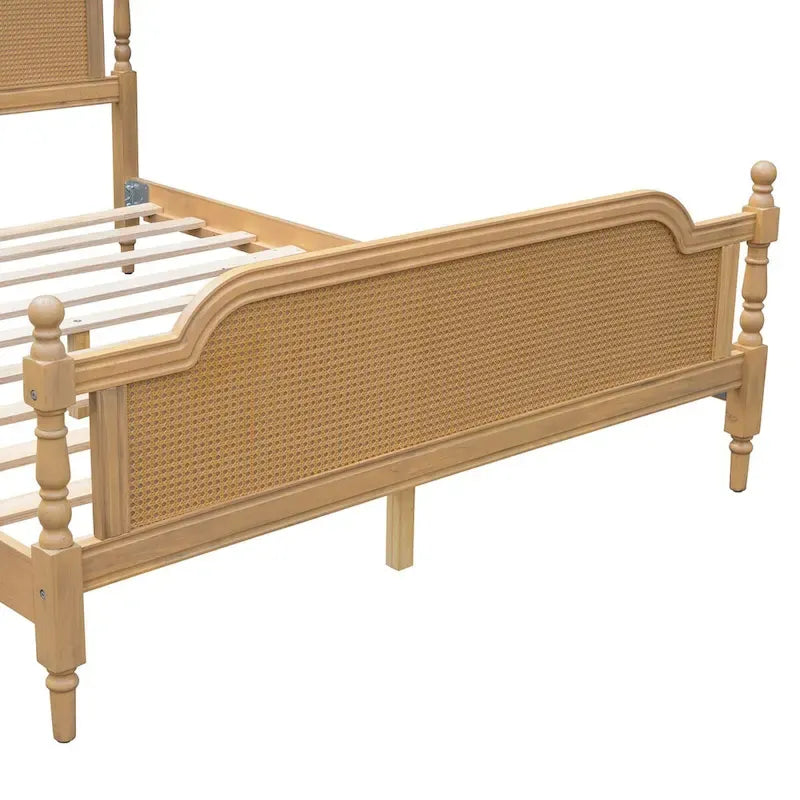 Cadre de lit en rotin de style traditionnel, sans sommier requis