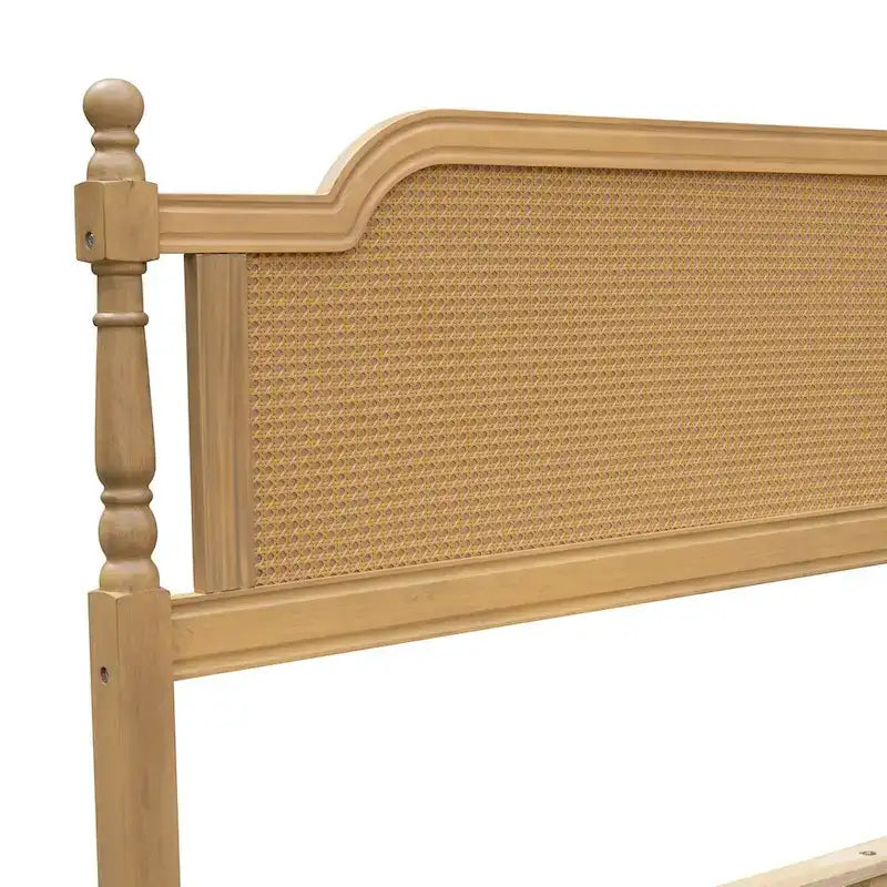 Cadre de lit en rotin de style traditionnel, sans sommier requis