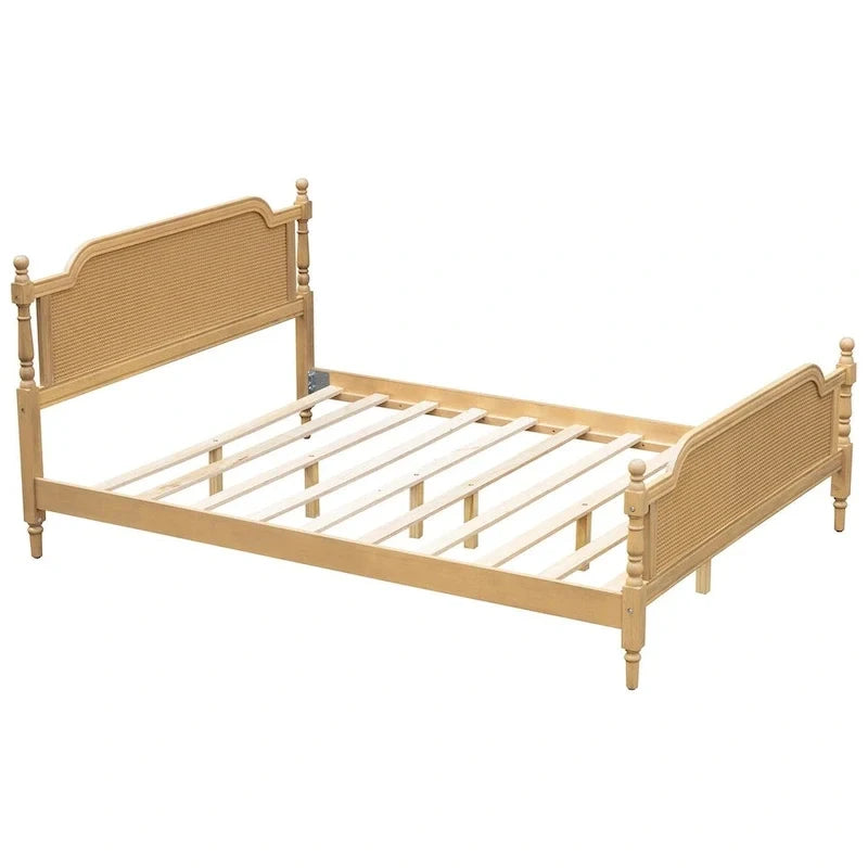 Cadre de lit en rotin de style traditionnel, sans sommier requis