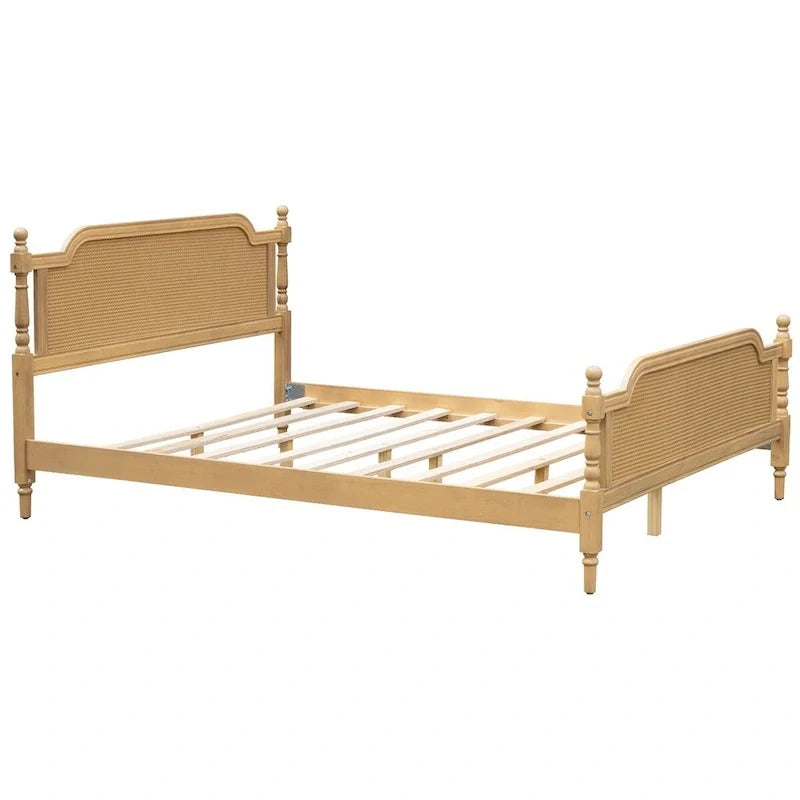 Cadre de lit en rotin de style traditionnel, sans sommier requis