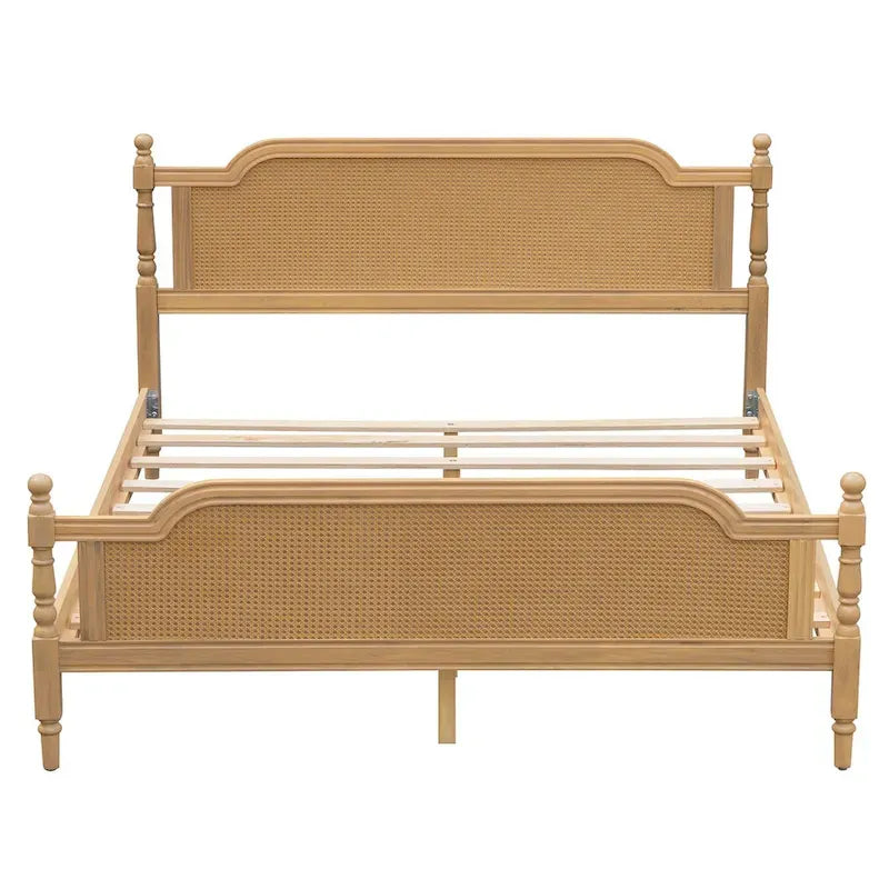 Cadre de lit en rotin de style traditionnel, sans sommier requis