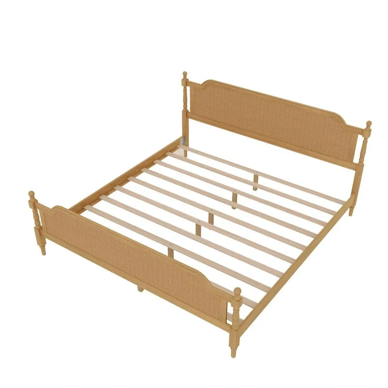 Cadre de lit en rotin de style traditionnel, sans sommier requis